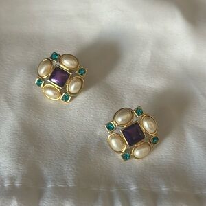 Trifaru purple and blue faux pearl earrings